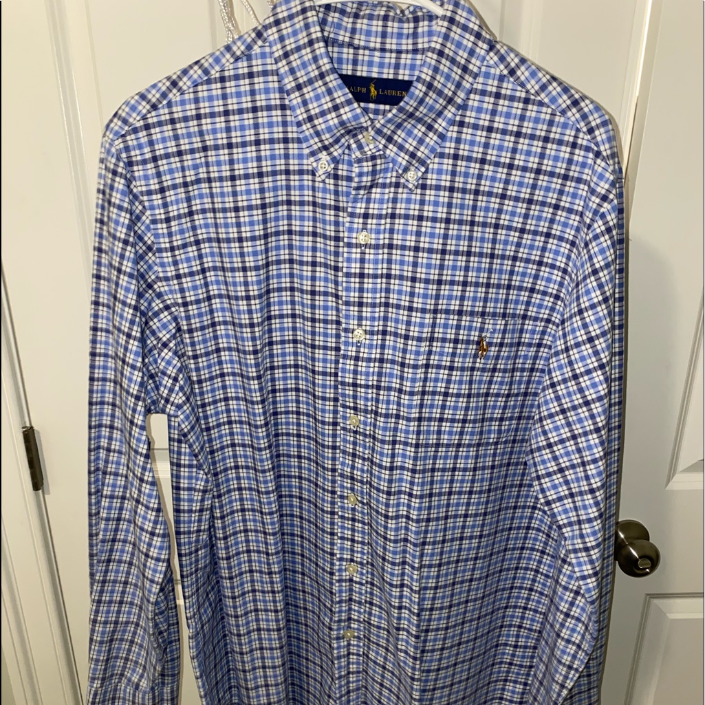 Plaid Mens Button Down Polo Ralph Lauren Blue